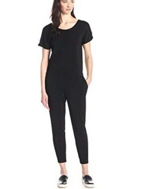 Theory sorgia double pique jet black jumpsuit size M